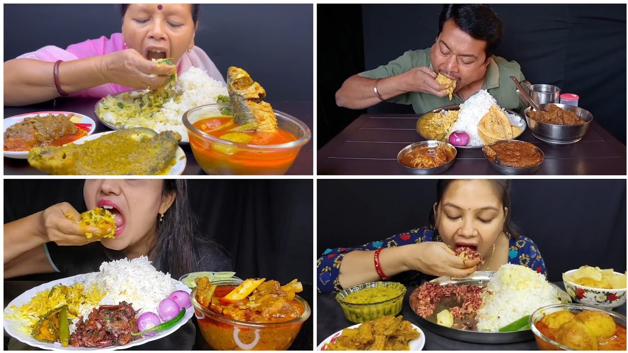 Asmr🔥Eating Katla Kalia, Spicy Mutton Kosha, Duck Egg Curry, Sutki Chorchori, Lal Sak, Dal with Rice
