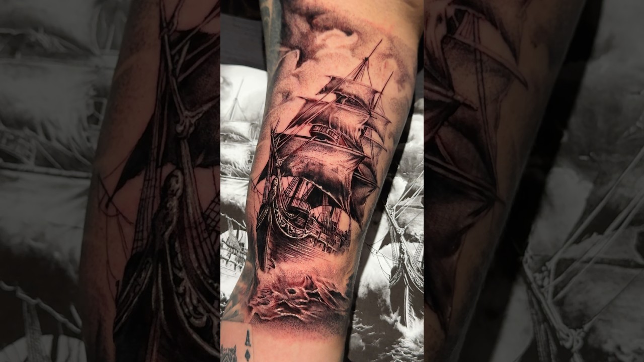 ⚓️ 7 hours of work #shiptattoo #blackandgraytattoo #realistic #seoultattoo