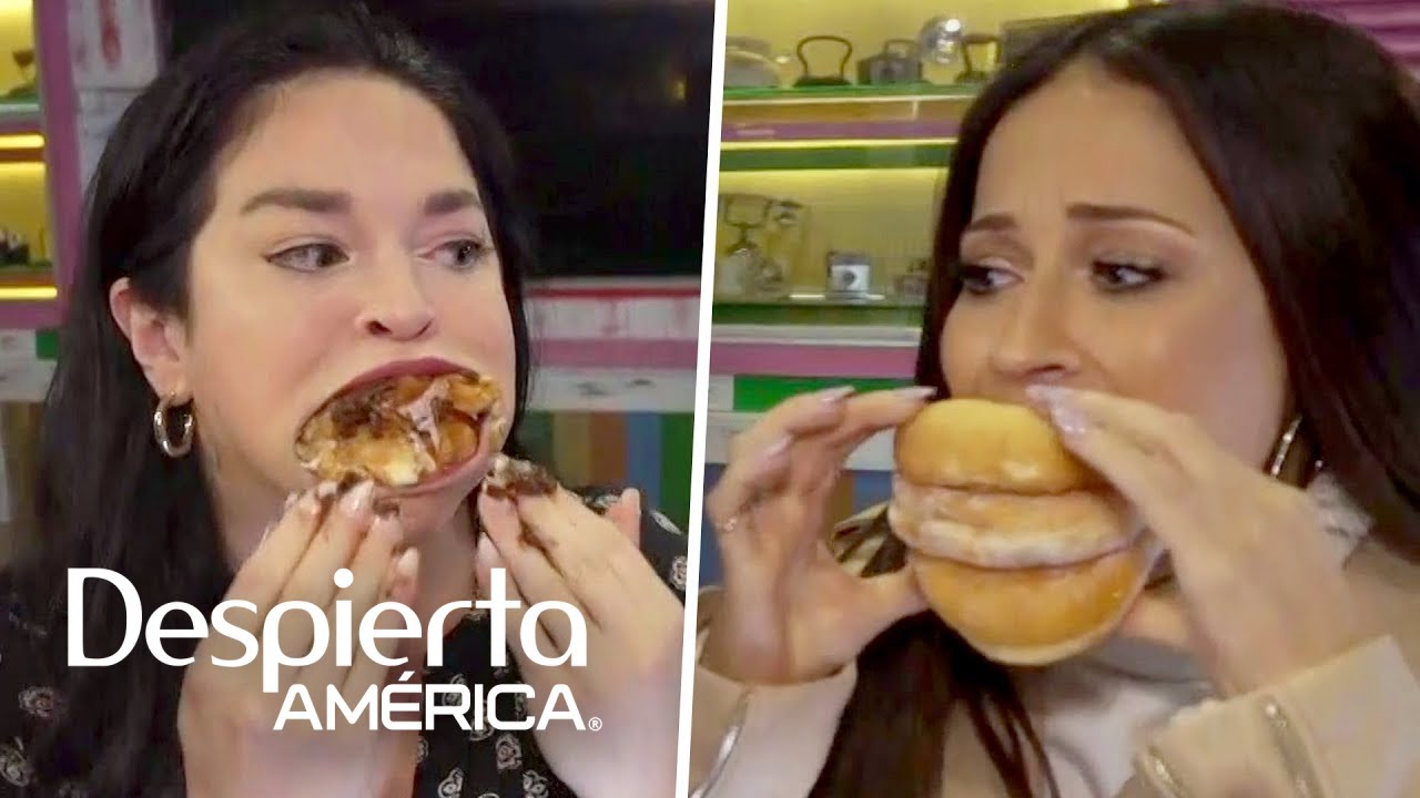 Jackie Guerrido retó a la mujer con la boca más grande del mundo a comer una torre de donas de un bo