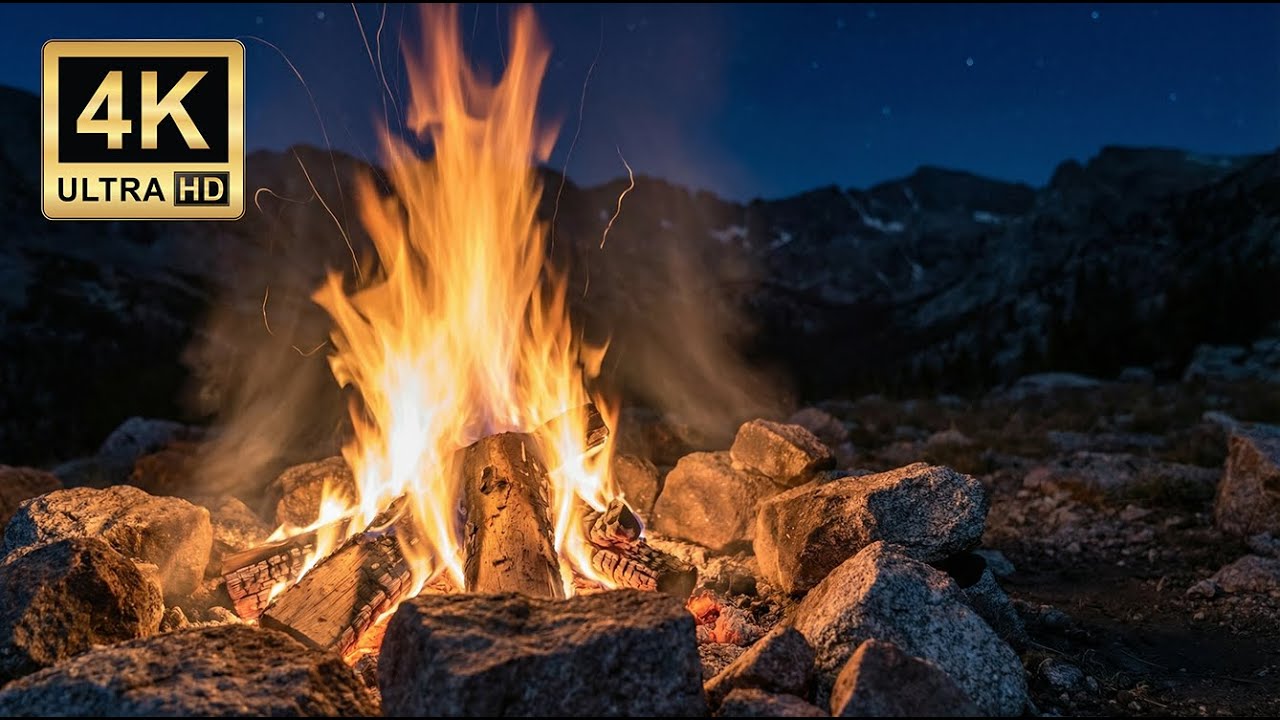 Mountain Campfire Under the Stars 🔥 3 Hours Night Fire Ambience