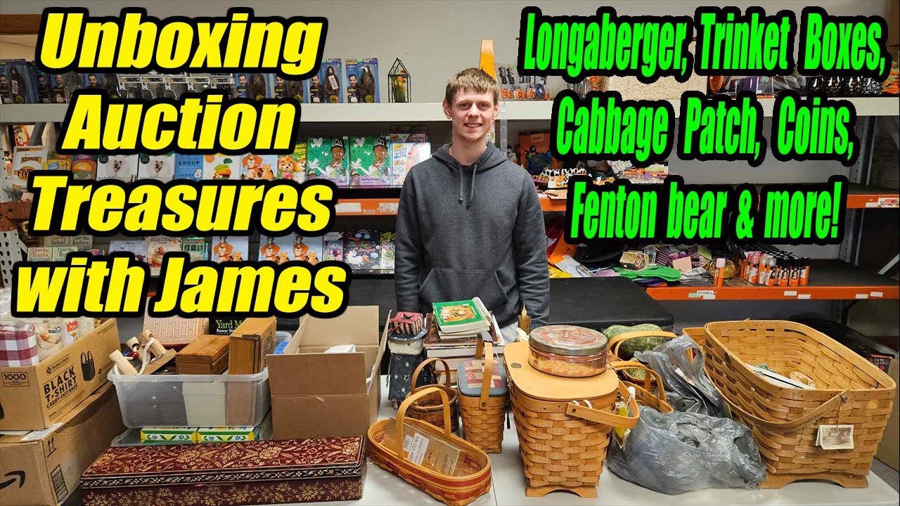 Unboxing Auction Treasures that James Actually picked! Longaberger, Coins, Fenton Bears and more!