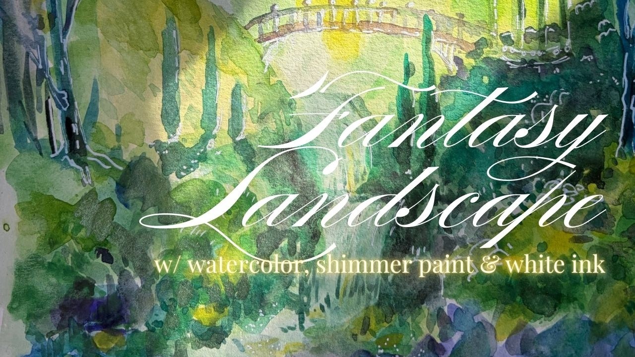 Painting a magical fantasy forest with watercolor, shimmer paint & white ink