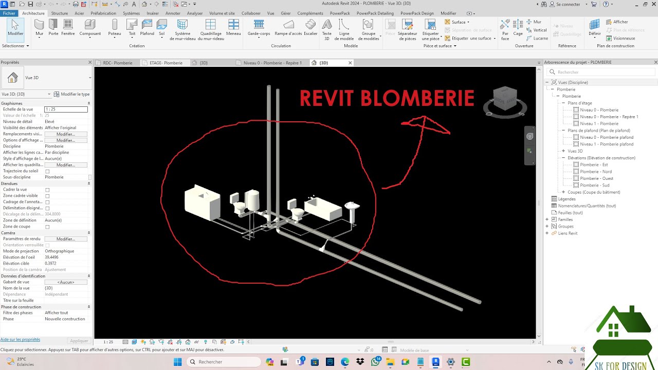 TUTO 1 PLOMBERIE-Revit /pose des sanitaires.