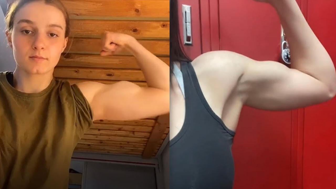 NATURAL GIRLS FLEXING THEIR BICEPS AND ARM WRESTLING