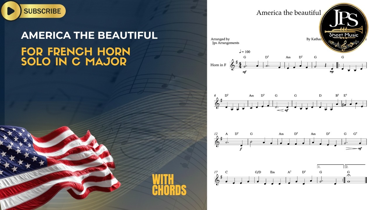 America the Beautiful - Easy French Horn Solo - C Major (Sheet Music)
