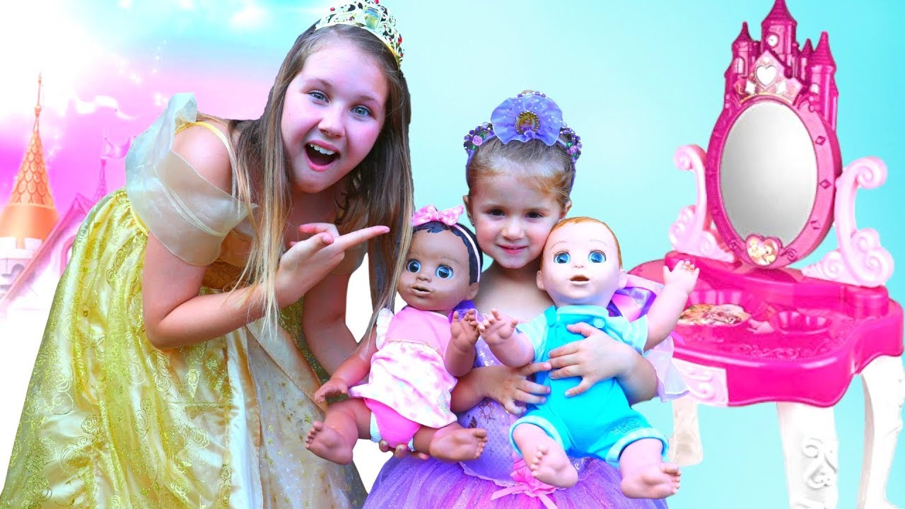 Ruby & Bonnie Pretend Play with Baby Dolls and Princess Makeup Vanity Play Table Girls Toy
