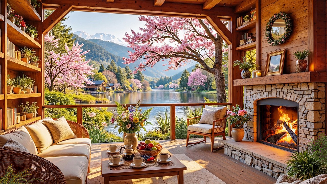 Уютный домик на берегу озера в весенней атмосфере 🌸 Расслабляющая музыка фортепиано и потрескивающи