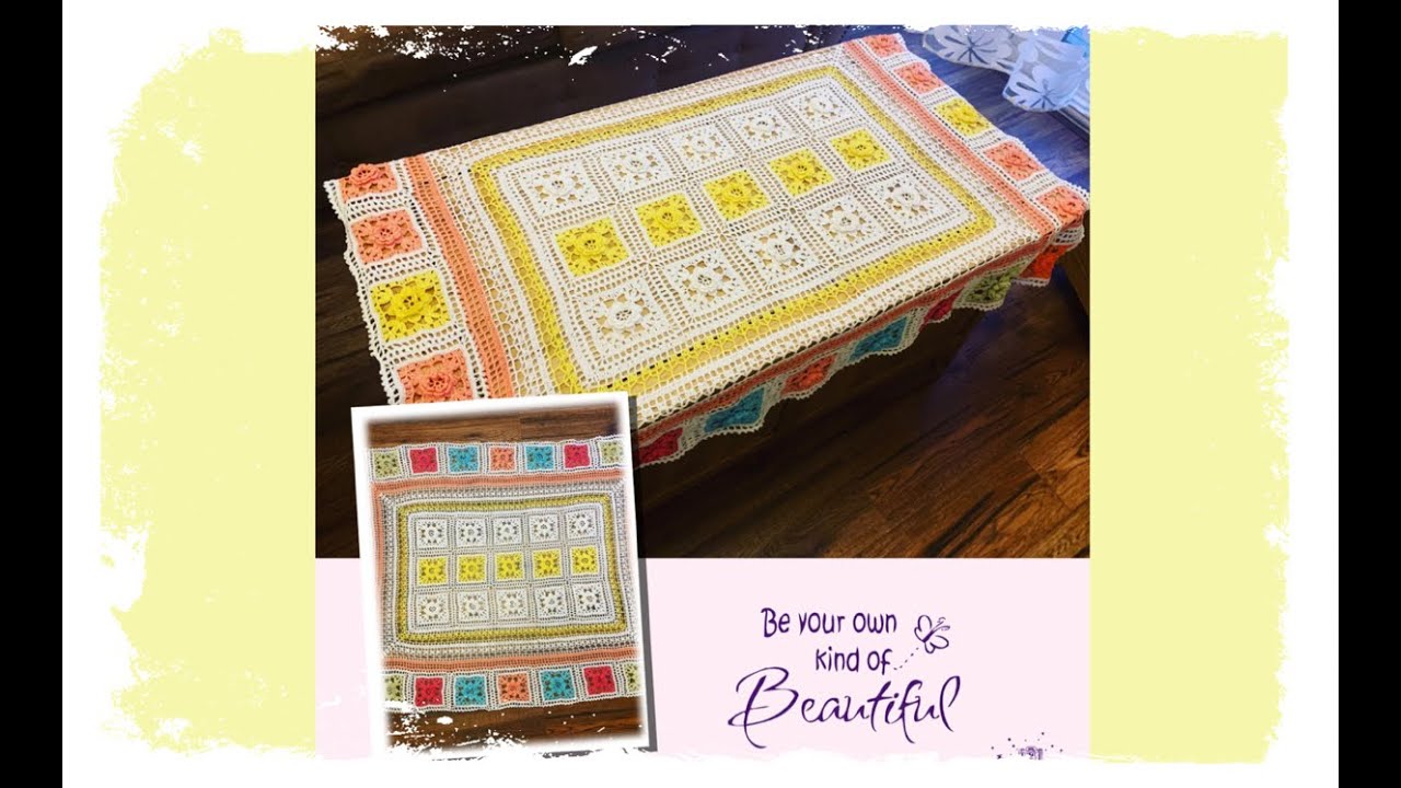 How to crochet tablecloth by joining squares with 3D flowers Members only