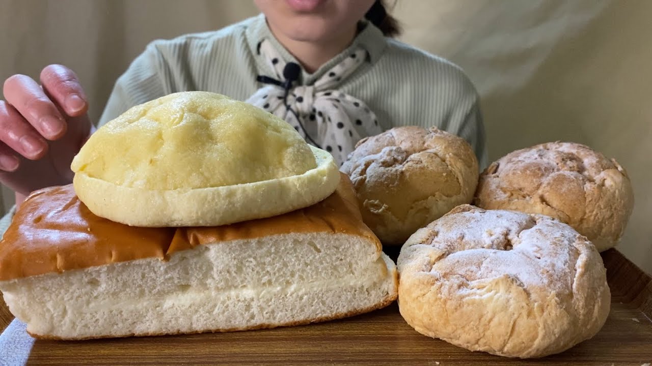 【咀嚼音】大きめパイシュー ホイップ&カスタード、牛乳入りパン、メロンパンを食べた。【ASMR】【食べるだけ】cream puff　슈크림　크림빵　eating sounds