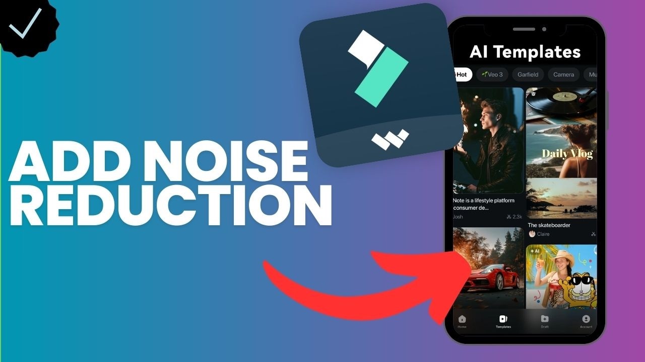 How to add a noise reduction to a music layer in Filmora?