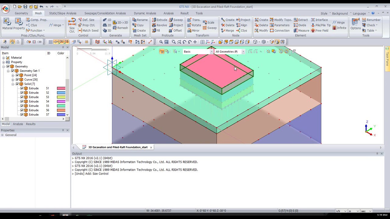 GTS NX - Tutorial Excavation and raft foundation in 3D