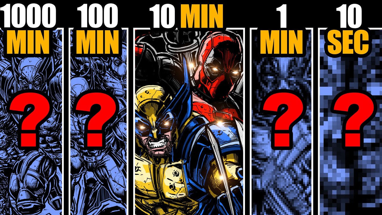 Drawing DEADPOOL & WOLVERINE in 1000 Min | 100 Min | 10 Min | 1 Min & 10 Seconds! EPIC ART CHALLENGE