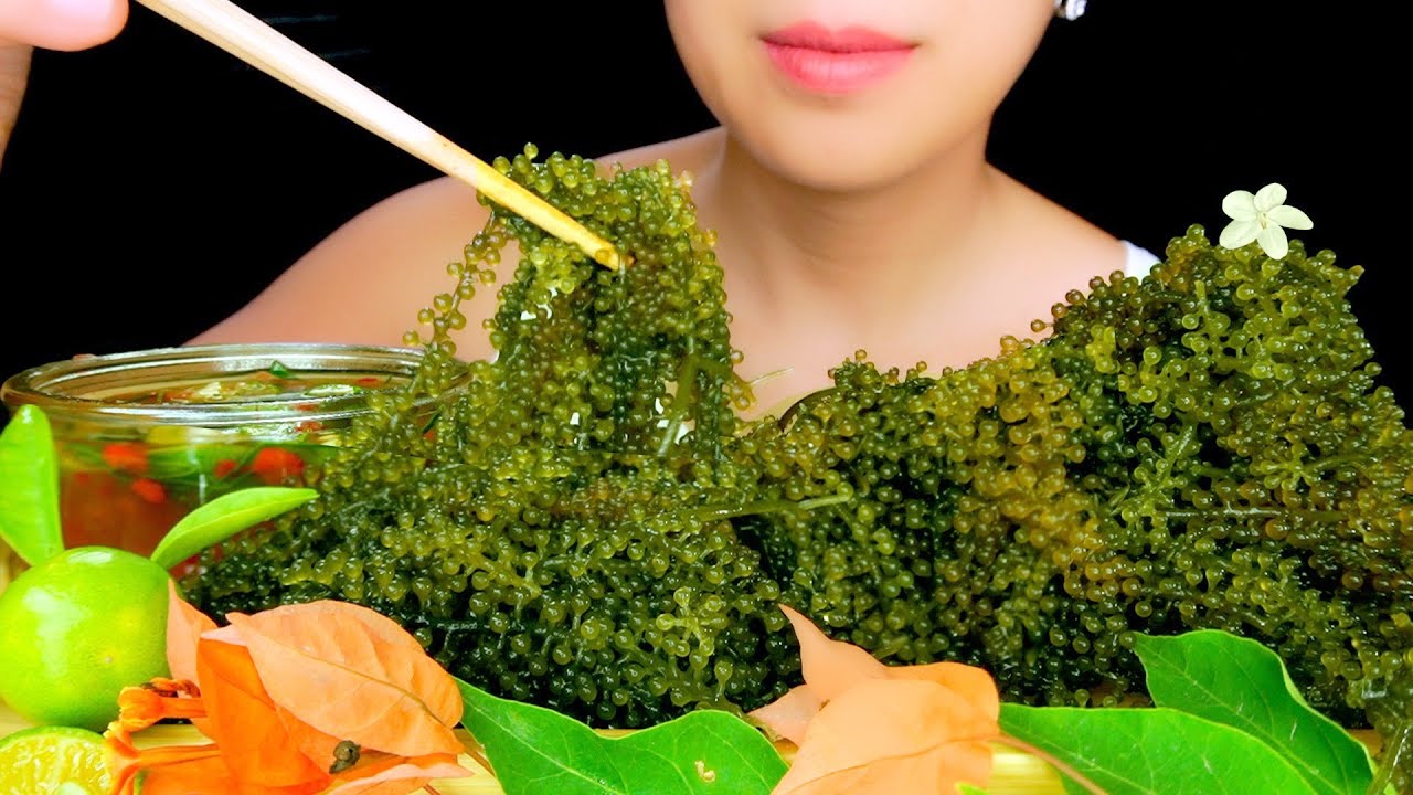 ASMR RAW SEA GRAPES PLATTER | EXTREMELY CRUNCHY EATING SOUNDS | RONG NHO| TracyN ASMR
