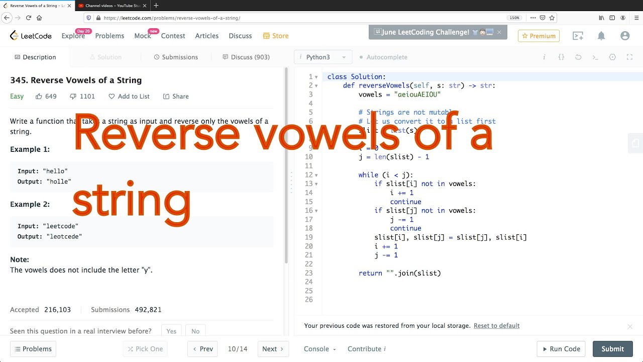 Leetcode 345: Reverse vowels of a string (Python3)