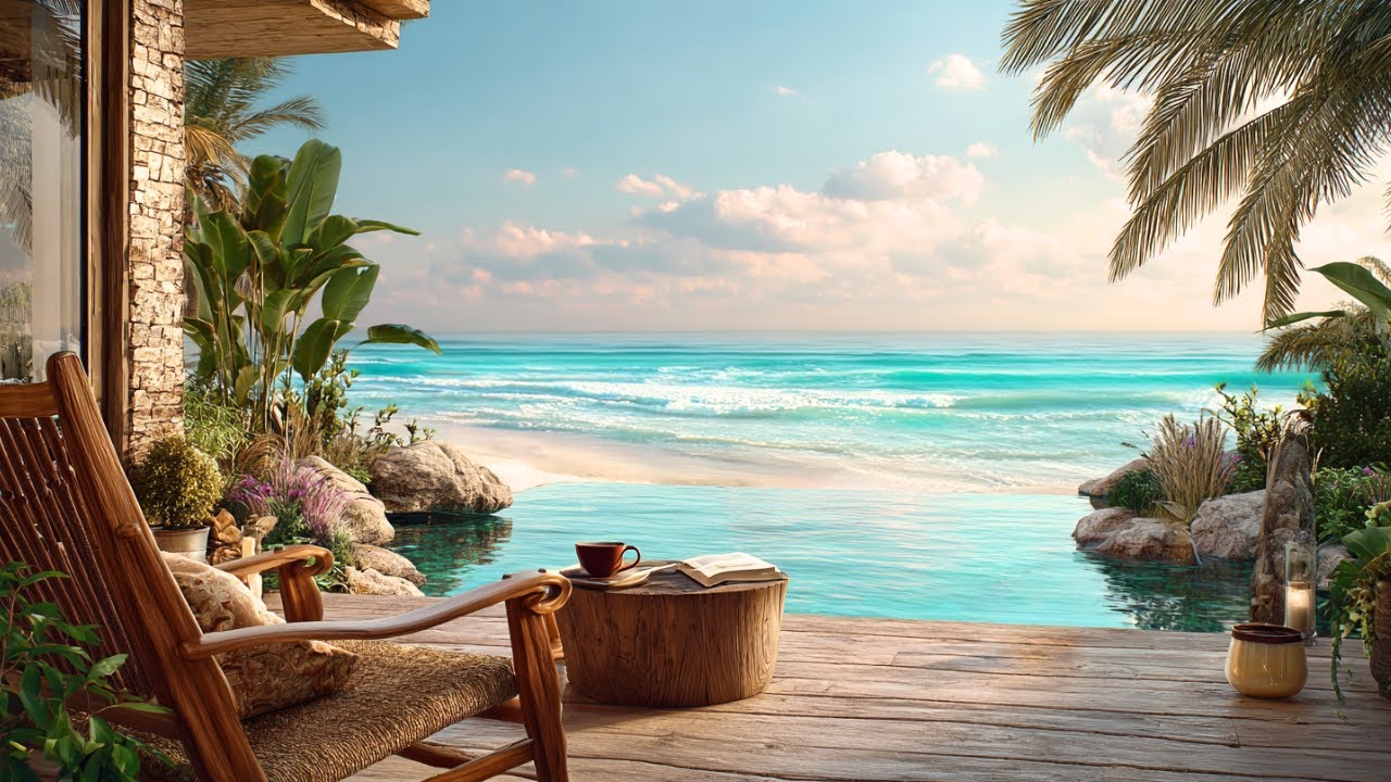 Morning Tropical Porch Escape 🌴Soothing Ocean Waves & Birds for Stress Relief, Clarity