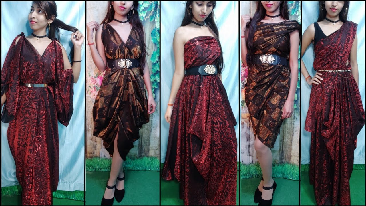 INDO-WESTERN STYLE OF SAREE DRAPING|DRAPE YOUR SAREE IN DIFFERENT STYLE OF DRESSES|NO CUT|NO SEW