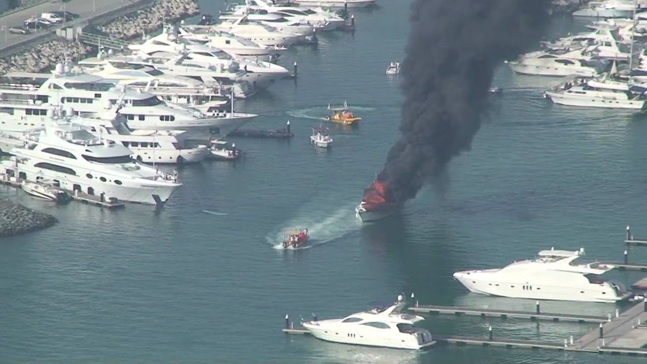 Yacht on fire at the Dubai marina