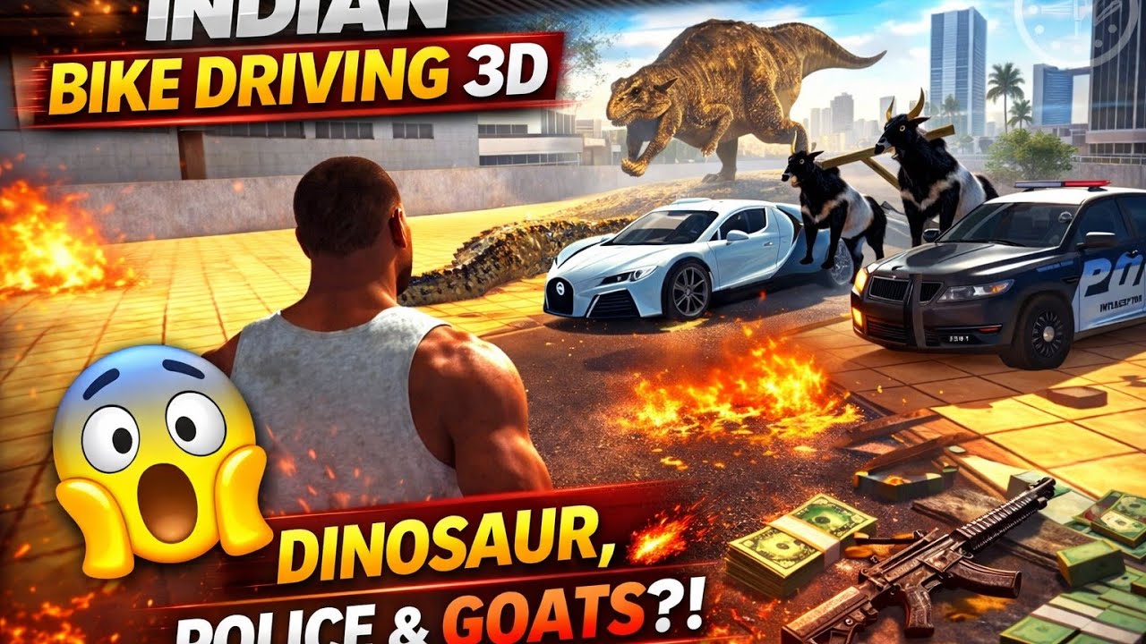 Indian Bike Driving 3D 😱 Dinosaur Attack! Police Ne Gher Liya | Crazy Mod Gameplay