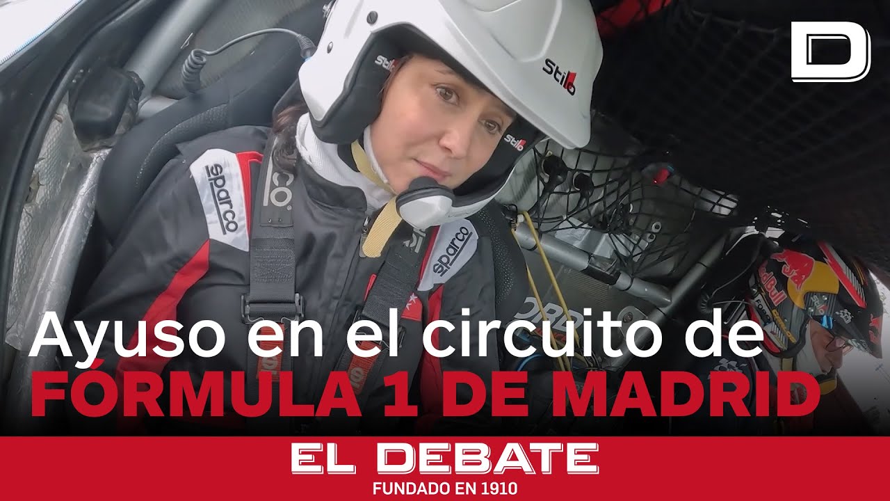 Los gritos de Ayuso en su primera vuelta al circuito de F&oacute;rmula 1 de Madrid con Carlos Sainz