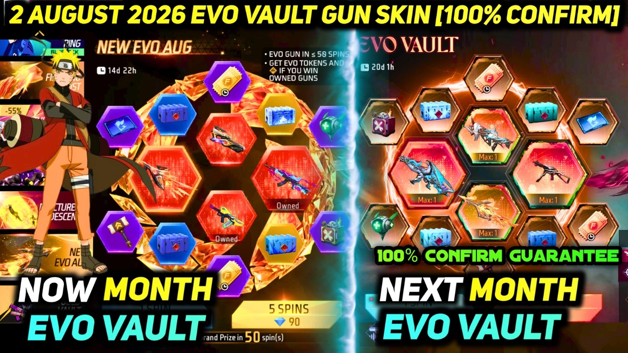 NEXT EVO VAULT AUGUST MONTH 2026 FREE FIRE | NEW 2 AUGUST EVENT EVO GUN SKIN 100% *CONFIRM*