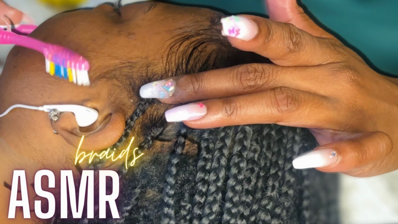 ASMR | Braids + Baby Hairs ✨| tingly head massage w/ scratching, brushing, spray, + wind sounds 💨