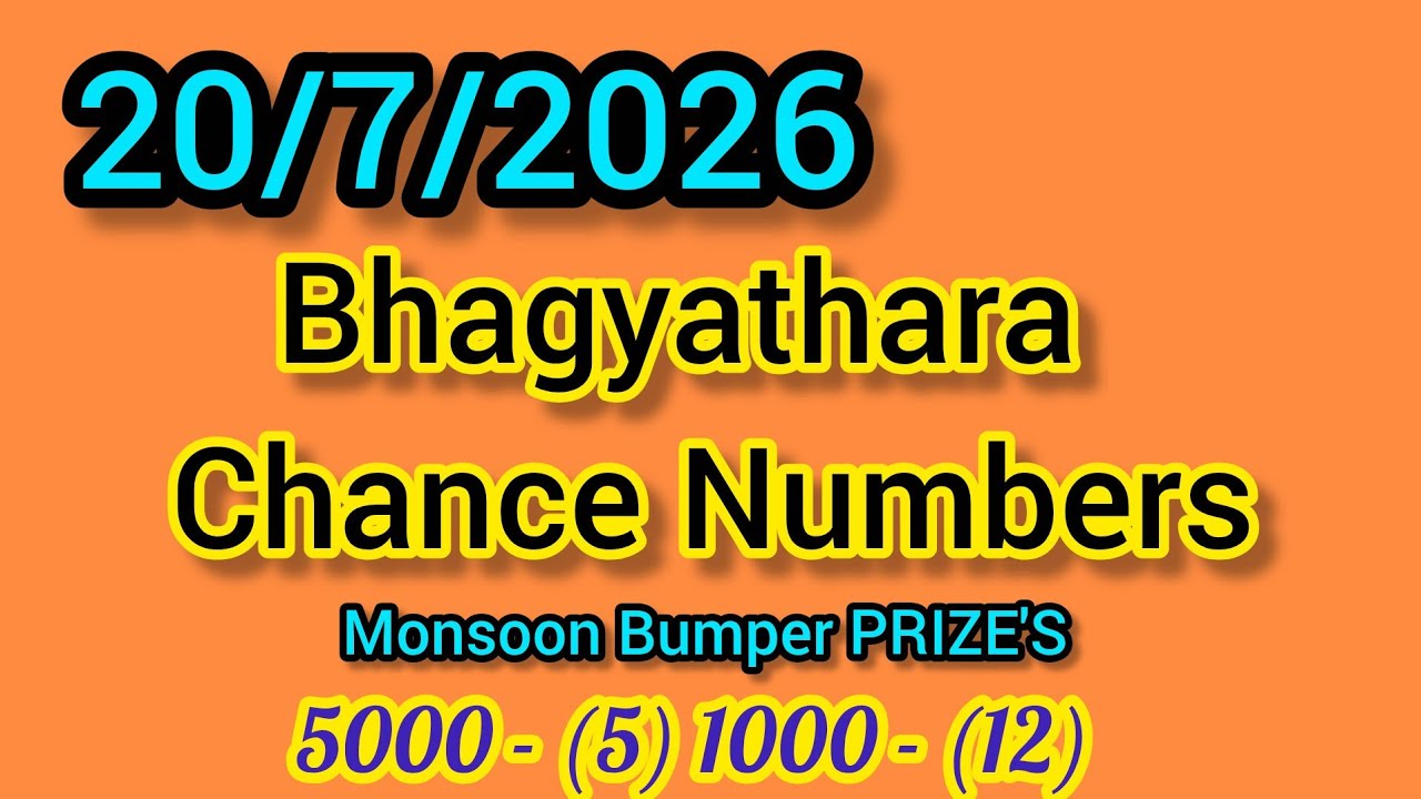 Kerala Lottery 20/7/2026 Bhagyathara Chance Numbers 