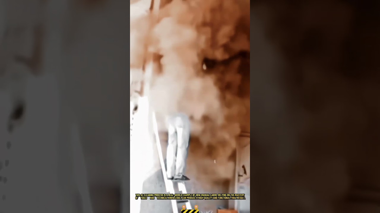 Daily worker process of cleaning a dirty air conditioner 