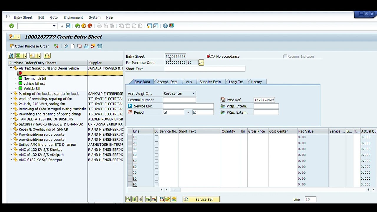 service entry in ERP SAP t code ML81n