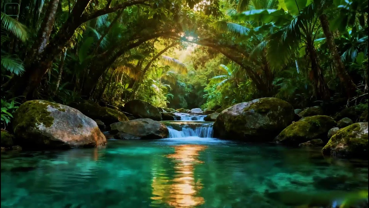 Healing Forest Ambience Sounds | River Flowing in Hidden Forest | Peaceful Birds Chirping Sounds