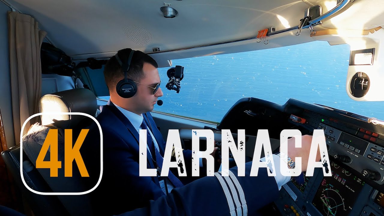 Short visual approach and landing in Larnaca, Cyprus on Bombardier Learjet 60XR