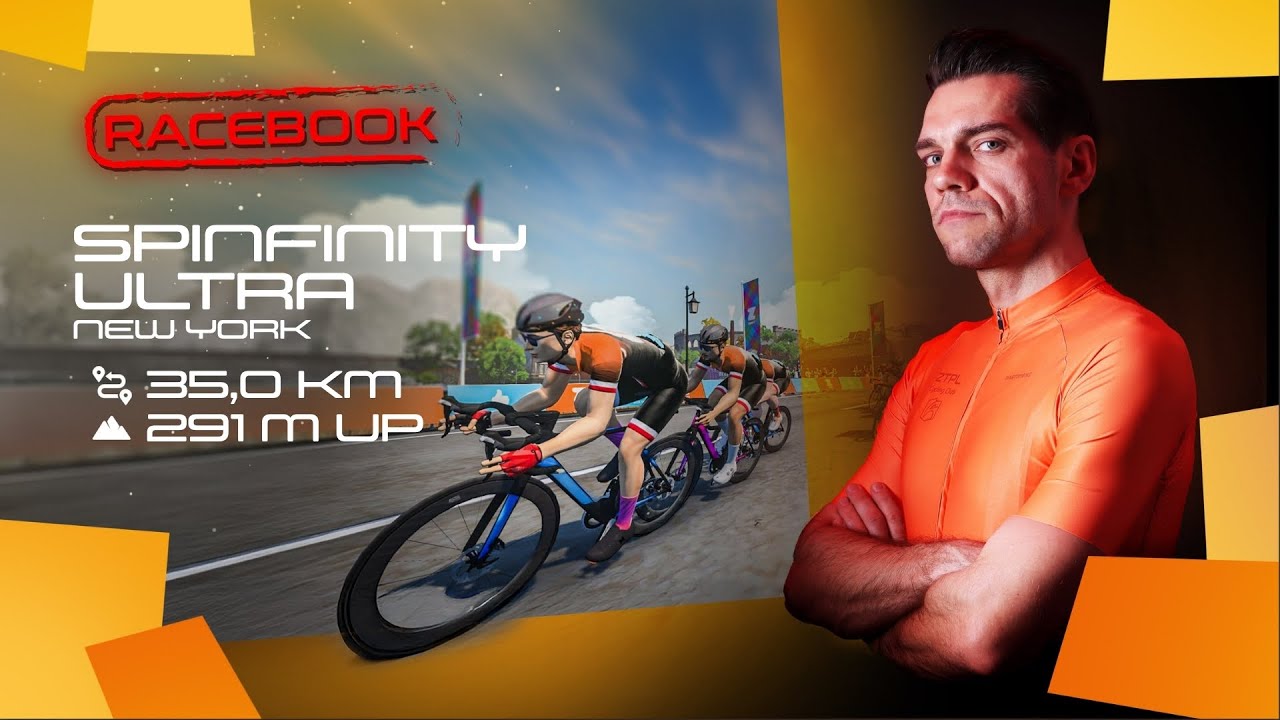 Racebook - Spinfinity Ultra (35,0 km / 291 m up) - Zwift Race Recon Guide | 4K 2160p