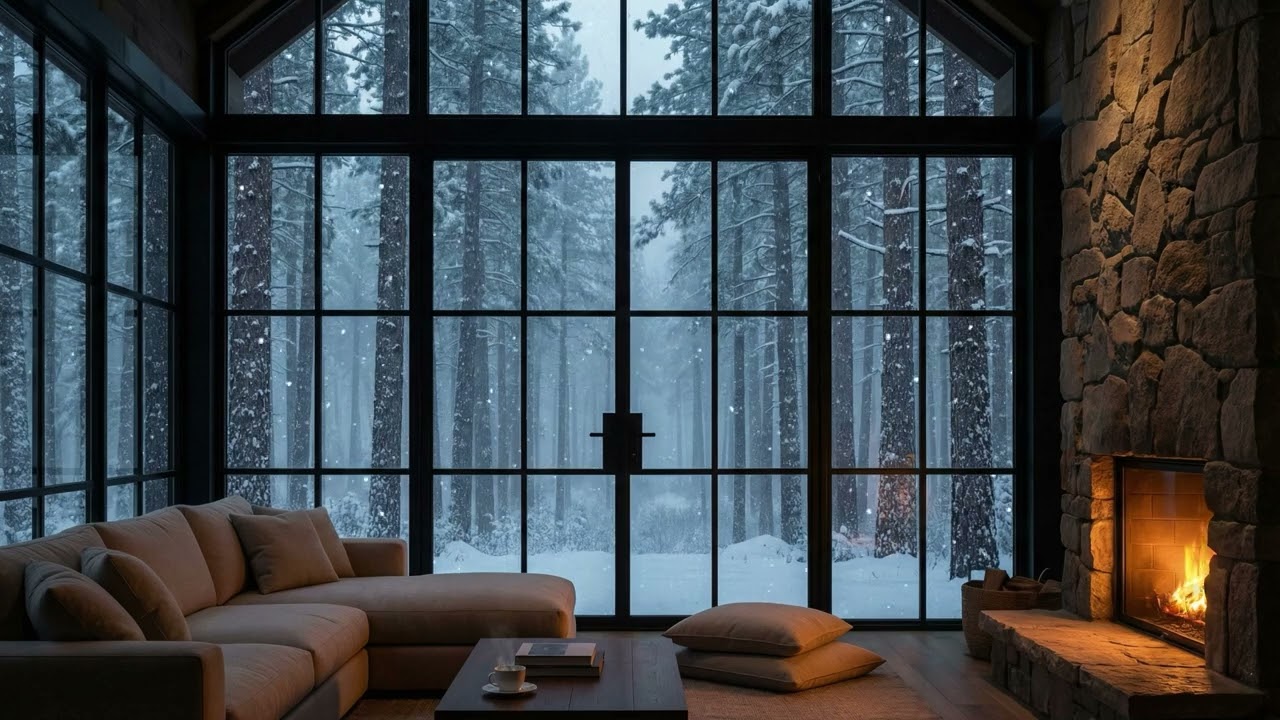 Snowstorm Sounds & Fireplace for Deep Sleep | 8 Hours Cozy Cabin Blizzard Ambience Night