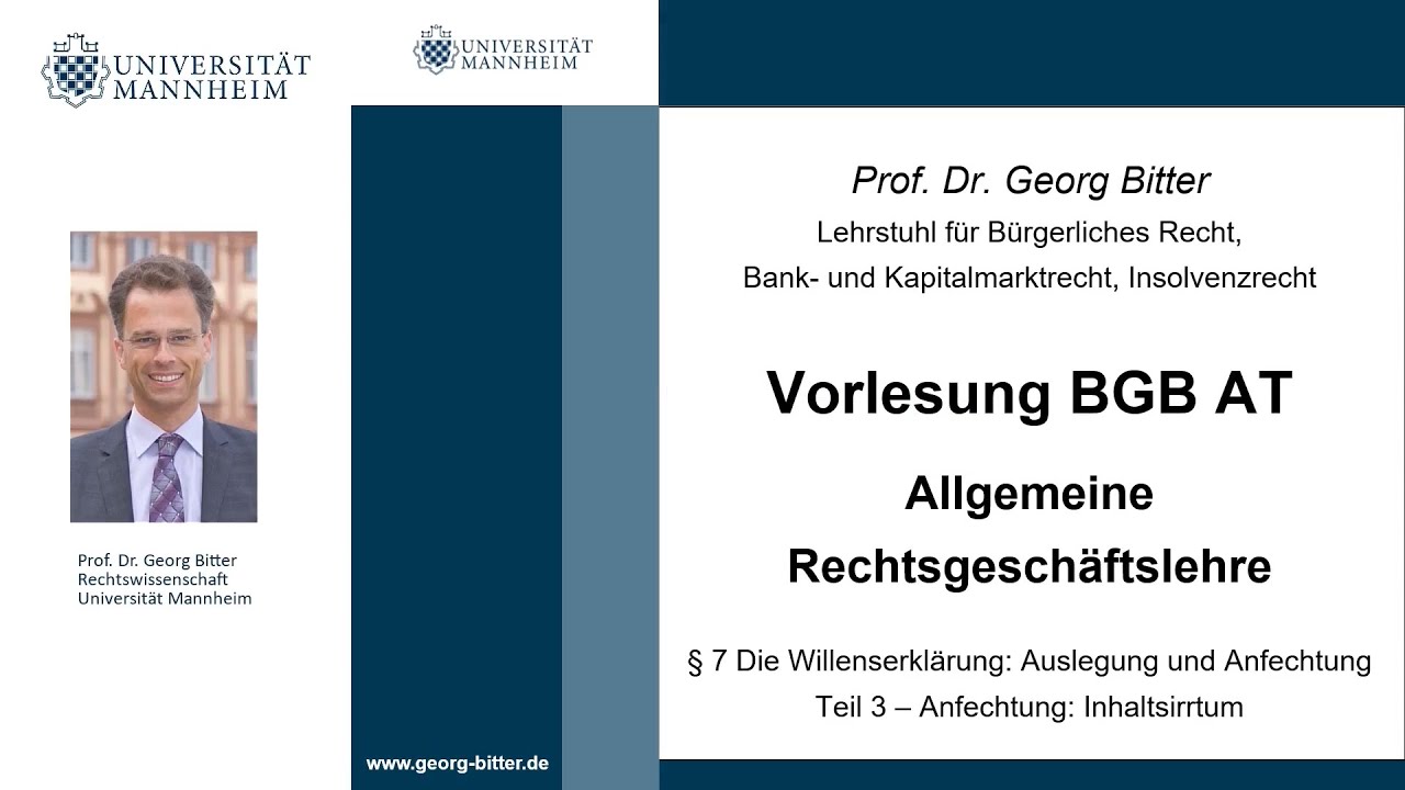 BGB AT – Video Nr. 11 (Die Anfechtung – Inhaltsirrtum und verwandte Fallgruppen)