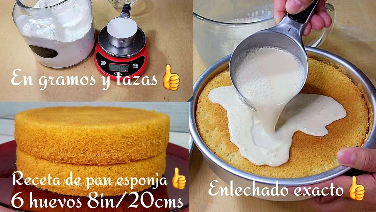 Receta de pan esponja 6 huevos en gramos y tazas/enlechado exacto👍
