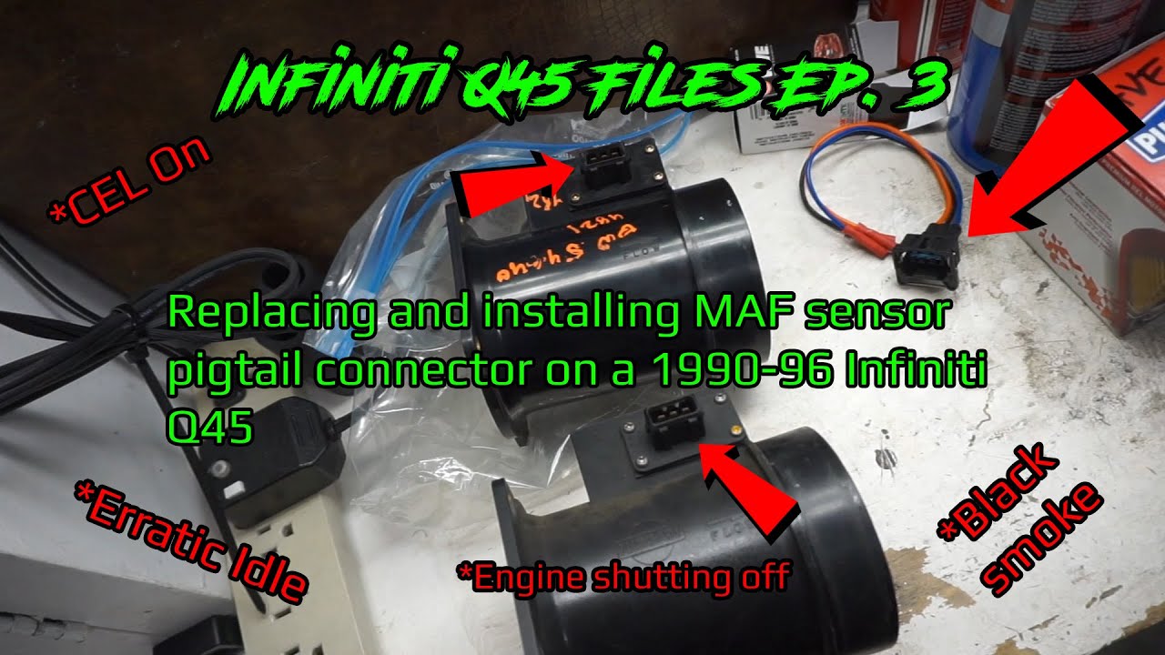 1990-96 Infiniti Q45 Mass Air Flow Sensor MAF plug connector install replacement