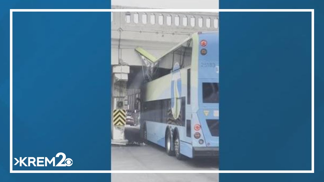 Spokane double-decker bus collides with railroad bridge; four hospitalized