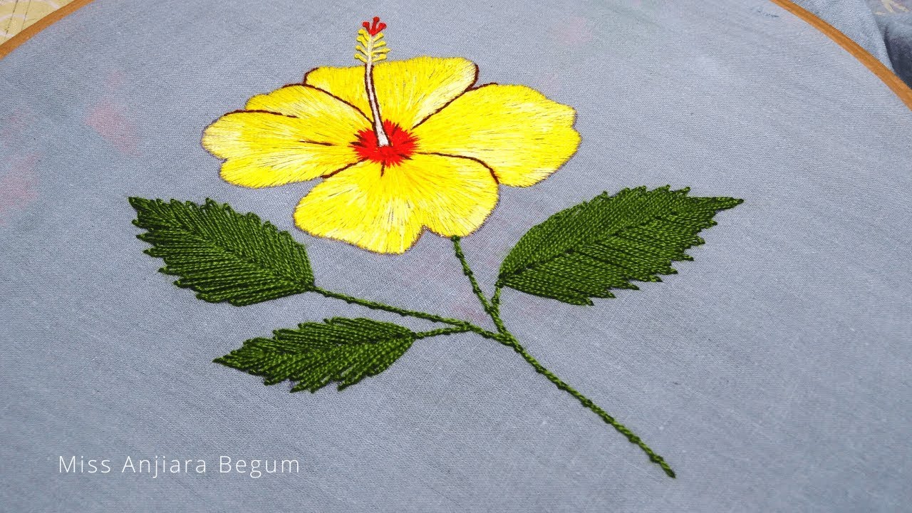 Yellow China Rose Hand Embroidery,Flower hand Embroidery Design,3D Embroidery pattern-85, #Miss_A
