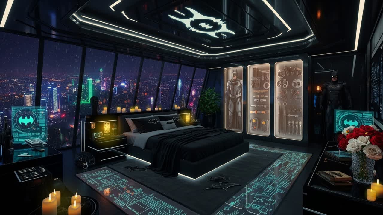 Hour Futuristic Gotham City Rain Ambience 🌧️  Neon Nightscape