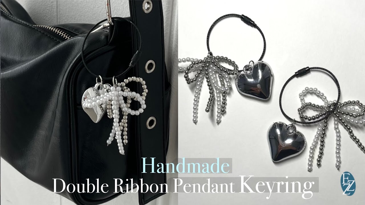 [Keyring DIY] 초급 쉬운 방법 리본 하트 펜던트 키링 만들기 ೀ 가방 꾸미기 Beads Ribbon Keyring Making Tutorial ㅣbeads craft