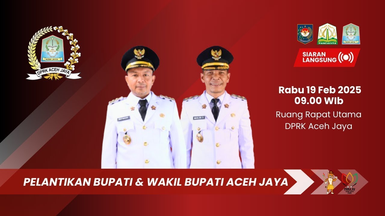 🔴Pelantikan Bupati dan Wakil Bupati Aceh Jaya Periode 2025-2030