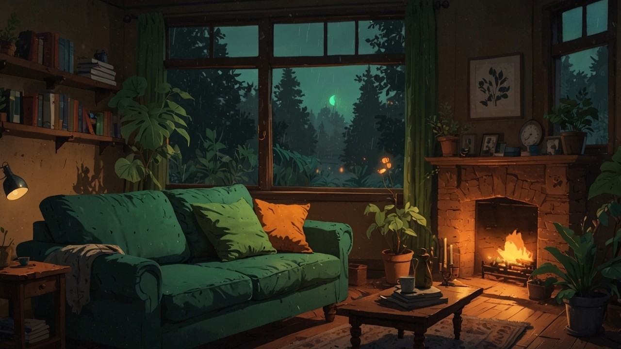 Lofi Fireplace | Cozy Reading Night With Cat & Warm Cabin Ambience
