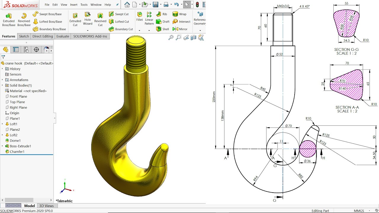 Crane Hook in SolidWorks