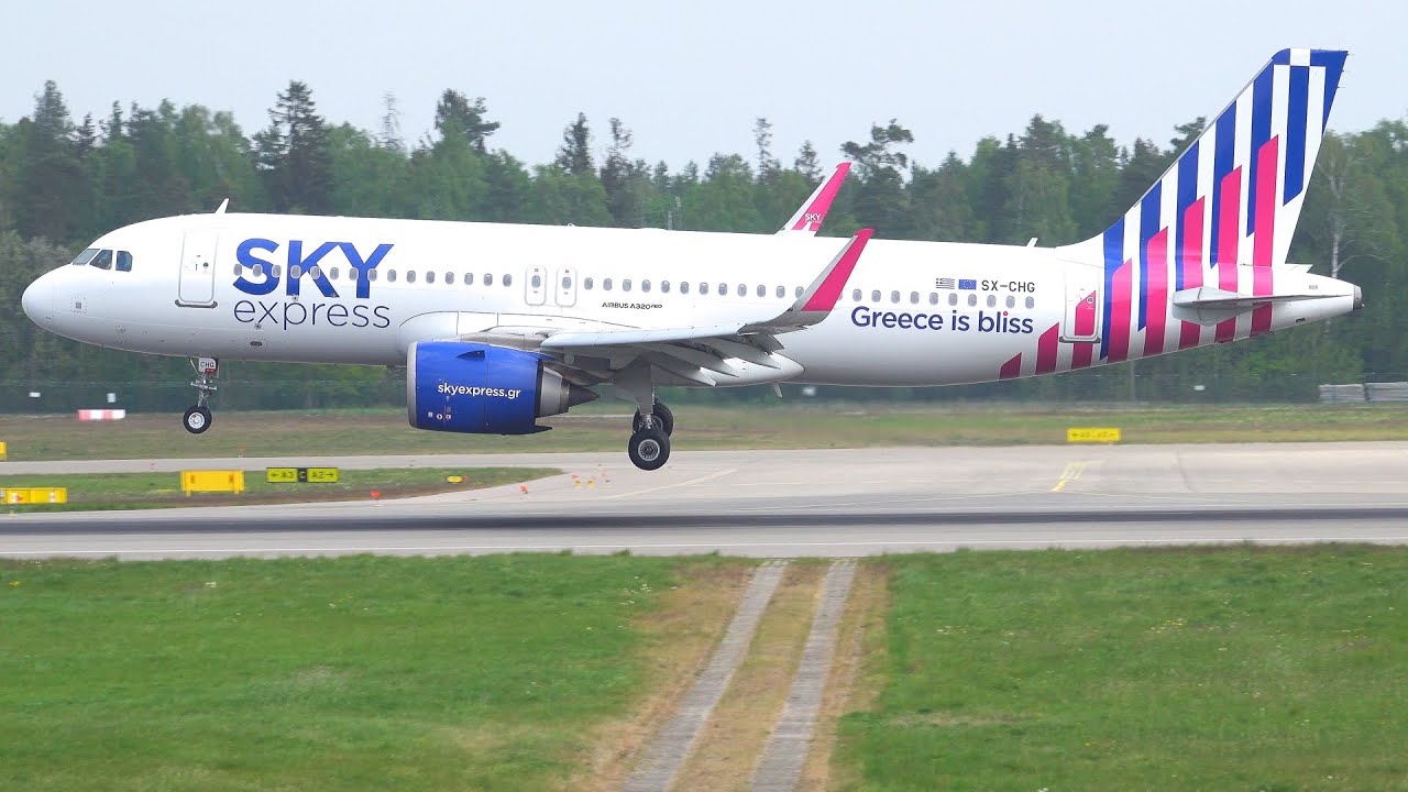 [4K] FIRST VISIT | SKY Express A320NEO Windy Landing & Takeoff at Gdańsk Airport 2022