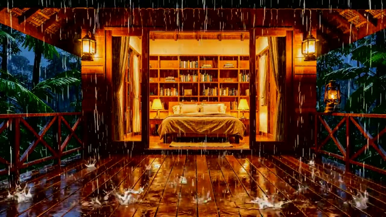 Heavy Rain on Cozy Jungle Cabin 🌧️ Relaxing Night Rain Sounds for Deep Sleep