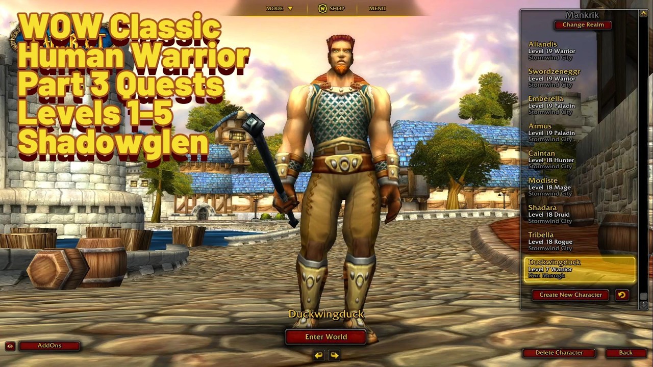 WoW Classic 100% Run – Human Warrior Part 3 Levels 1–5 Quests | Shadowglen