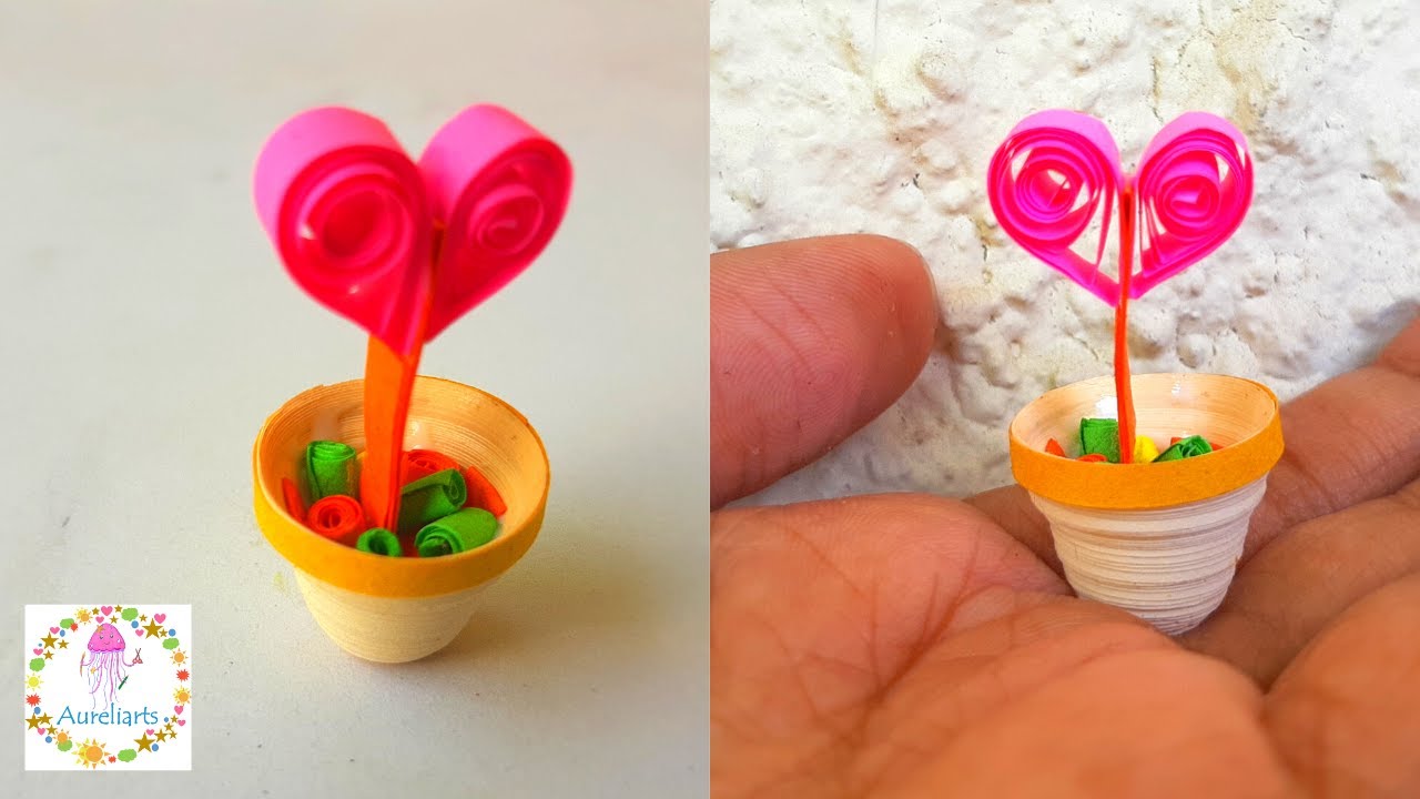 Paper Quilled Flower Pot | Paper Quilling Arts for Beginners | Aureliarts