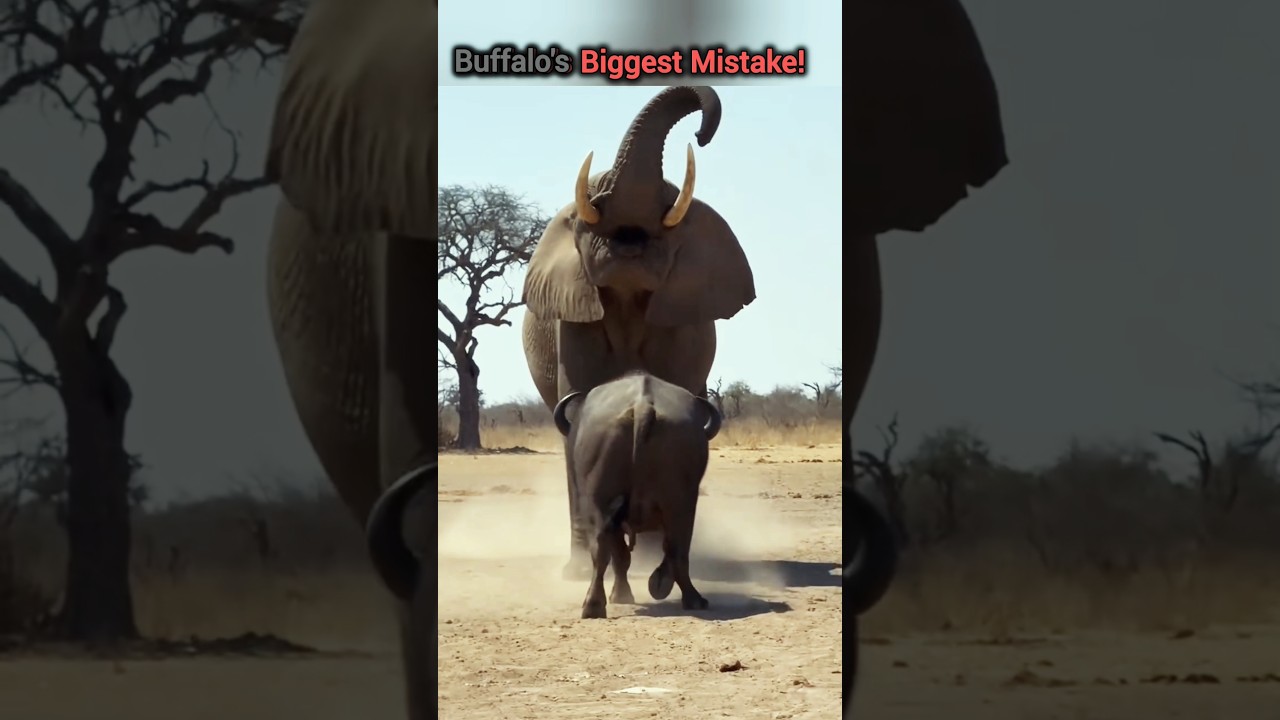 When Angry Buffalo Attacks Giant Elephant:🐃 #buffalo #elephant #viral #battle #wildlife