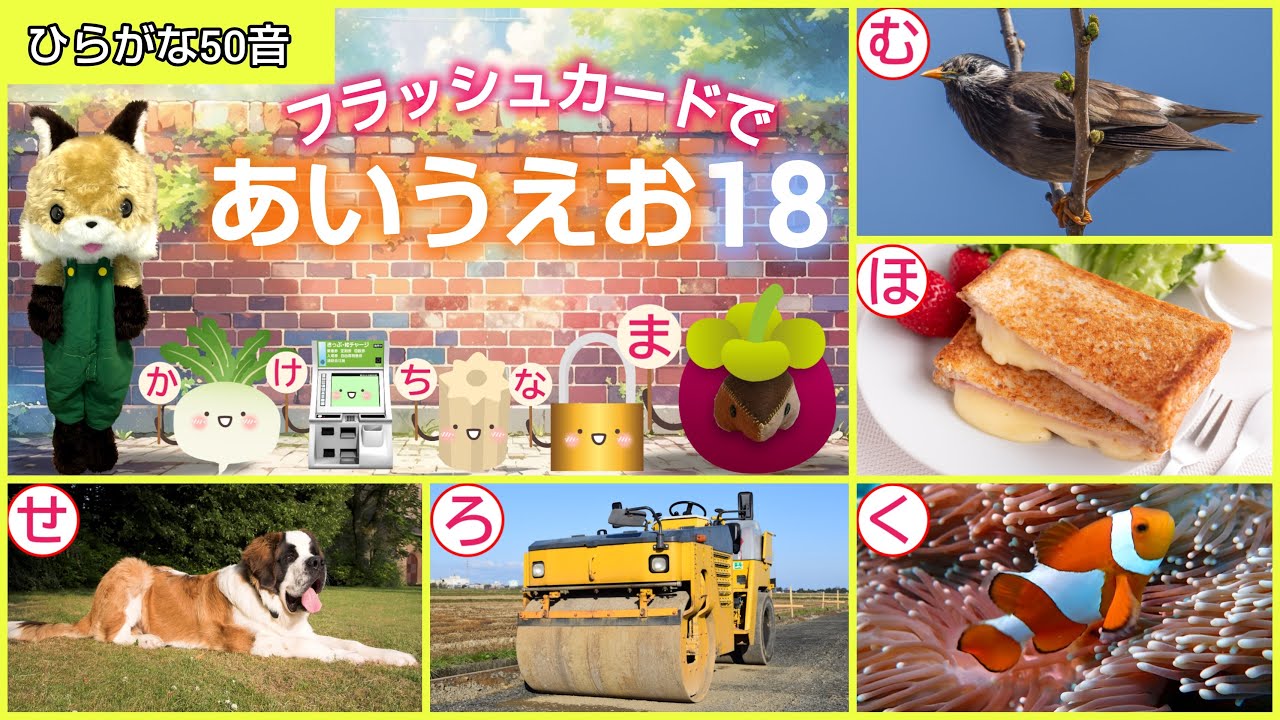 【フラッシュカード】ひらがな50音「フラッシュカードで♪あいうえお18」