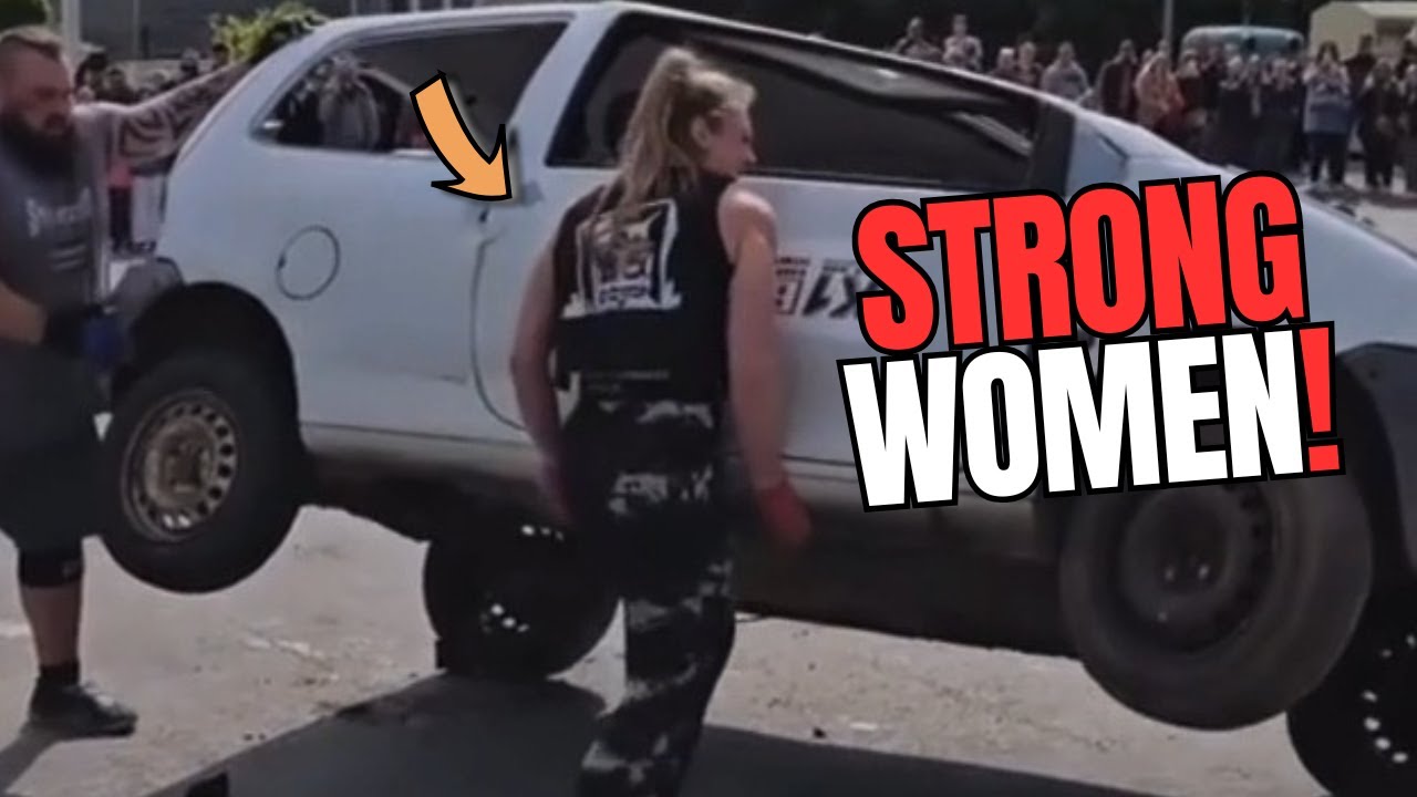 GIRLS lifting a CAR with their bare HANDS!  STRONG GIRLS!
