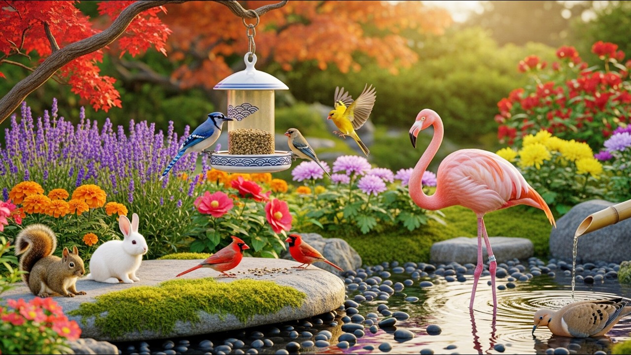 🔴 4K Cozy Garden Bird Feeder – Cardinals, Blue Jays,Goldfinch & Nature Sounds | Relaxing • Cat TV